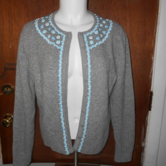Paraphrase Grey Lambswool Blend Beaded Cardigan XL - Picture 1 of 7